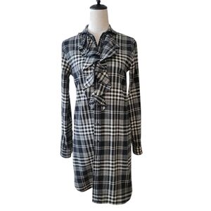 Ralph Lauren Rugby Black Plaid Flannel Ruffled Dress Size Small